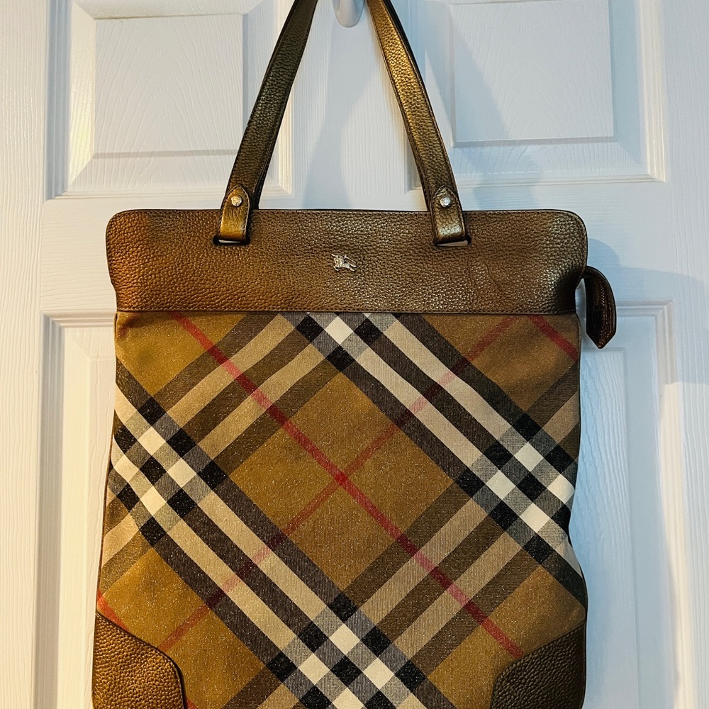 Burberry Tan and Brown Checkered Laptop Bag